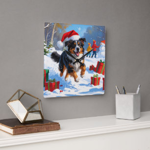 Australian Shepherd Kerstfeest Sneeuwscène Vierkante Klok