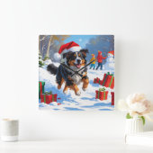 Australian Shepherd Kerstfeest Sneeuwscène Vierkante Klok (Huis)