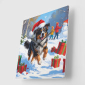 Australian Shepherd Kerstfeest Sneeuwscène Vierkante Klok (Hoek)