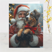 Australian Shepherd Kerstman Feestelijke Kerst Kaart (Gele Bloem)