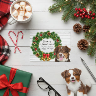 Australian Shepherd Kerstmis Pine Cone Wreate Feestdagenkaart