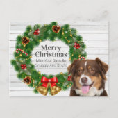 Australian Shepherd Kerstmis Pine Cone Wreate Feestdagenkaart (Voorkant)