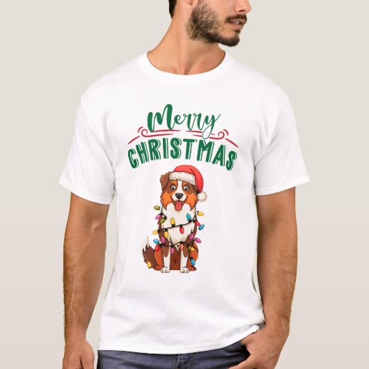 Australian Shepherd Kerstverlichting Kersthonden T-shirt (Voorkant)