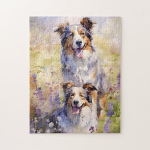 Australian Shepherd kleurrijke waterverf kunstwerk Legpuzzel