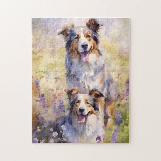 Australian Shepherd kleurrijke waterverf kunstwerk Legpuzzel (Verticaal)