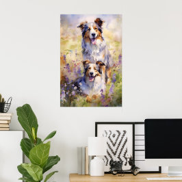Australian Shepherd kleurrijke waterverf kunstwerk Poster