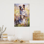 Australian Shepherd kleurrijke waterverf kunstwerk Poster (Keuken)