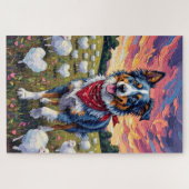 Australian Shepherd Kudde Hart-Gras Schapen Legpuzzel (Horizontaal)
