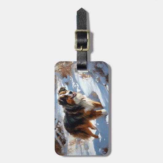 Australian Shepherd Laat Het Sneeuw Kerstmis Bagagelabel (Voorkant verticaal)