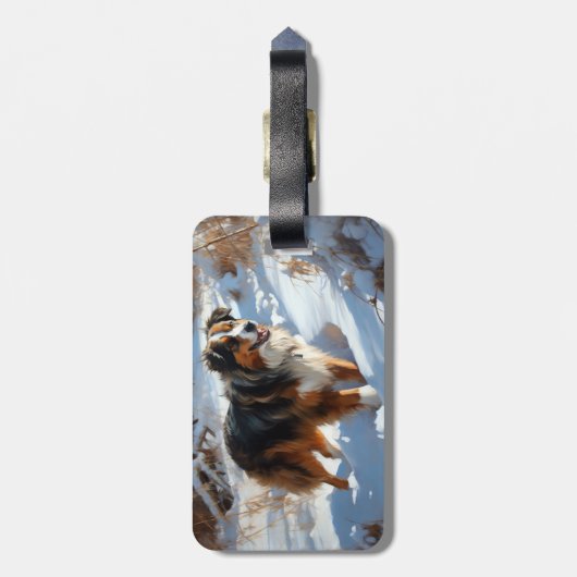Australian Shepherd Laat Het Sneeuw Kerstmis Bagagelabel (Achterkant verticaal)