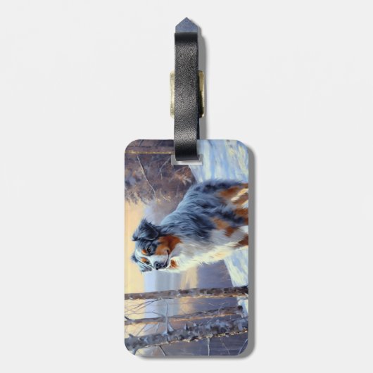 Australian Shepherd Laat Het Sneeuw Kerstmis Bagagelabel (Achterkant verticaal)