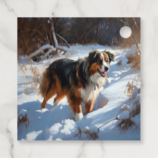 Australian Shepherd Laat Het Sneeuw Kerstmis Bedankjes Labels (Achterkant)
