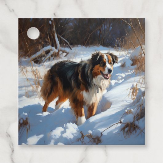 Australian Shepherd Laat Het Sneeuw Kerstmis Bedankjes Labels (Voorkant)