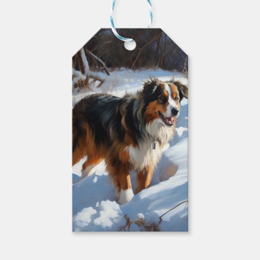 Australian Shepherd Laat Het Sneeuw Kerstmis Cadeaulabel (Voorkant)
