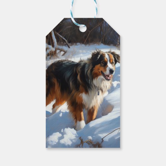 Australian Shepherd Laat Het Sneeuw Kerstmis Cadeaulabel (Achterkant)