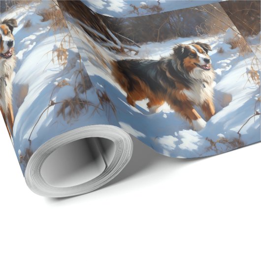 Australian Shepherd Laat Het Sneeuw Kerstmis Cadeaupapier (Rol Hoek)
