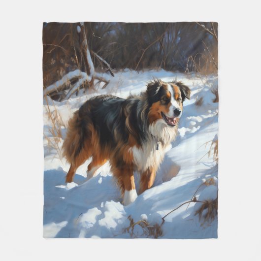 Australian Shepherd Laat Het Sneeuw Kerstmis Fleece Deken (Voorkant)