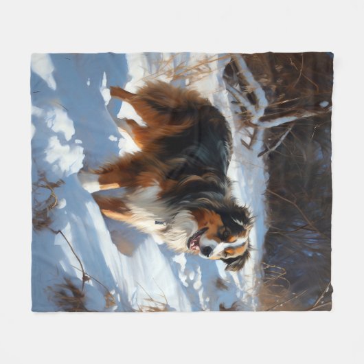 Australian Shepherd Laat Het Sneeuw Kerstmis Fleece Deken (Voorkant (Horizontaal))