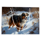 Australian Shepherd Laat Het Sneeuw Kerstmis Groot Cadeauzakje (Achterkant)
