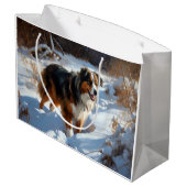 Australian Shepherd Laat Het Sneeuw Kerstmis Groot Cadeauzakje (Achterkant Gekanteld)