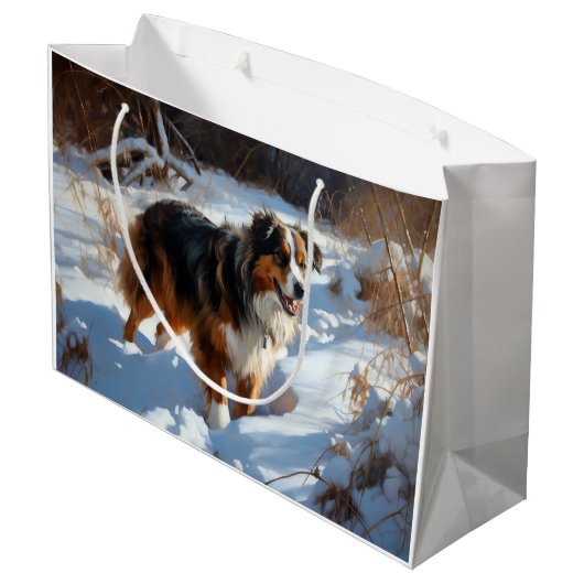 Australian Shepherd Laat Het Sneeuw Kerstmis Groot Cadeauzakje (Achterkant Gekanteld)
