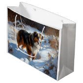 Australian Shepherd Laat Het Sneeuw Kerstmis Groot Cadeauzakje (Voorkant Gekanteld)