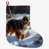 Australian Shepherd Laat Het Sneeuw Kerstmis Grote Kerstsok (Voorkant)