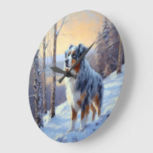Australian Shepherd Laat Het Sneeuw Kerstmis Grote Klok