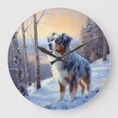 Australian Shepherd Laat Het Sneeuw Kerstmis Grote Klok (Voorkant)