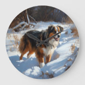 Australian Shepherd Laat Het Sneeuw Kerstmis Grote Klok (Voorkant)