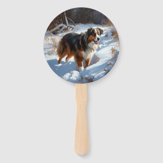 Australian Shepherd Laat Het Sneeuw Kerstmis Handwaaier (Achterkant)