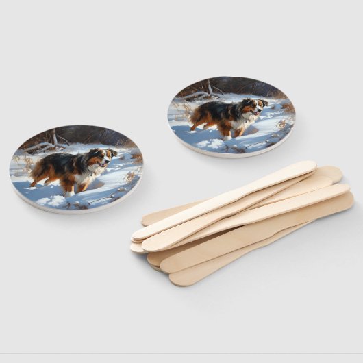 Australian Shepherd Laat Het Sneeuw Kerstmis Handwaaier (Niet-gemonteerd)