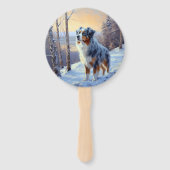 Australian Shepherd Laat Het Sneeuw Kerstmis Handwaaier (Achterkant)