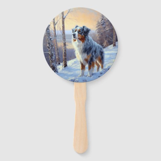 Australian Shepherd Laat Het Sneeuw Kerstmis Handwaaier (Voorkant)