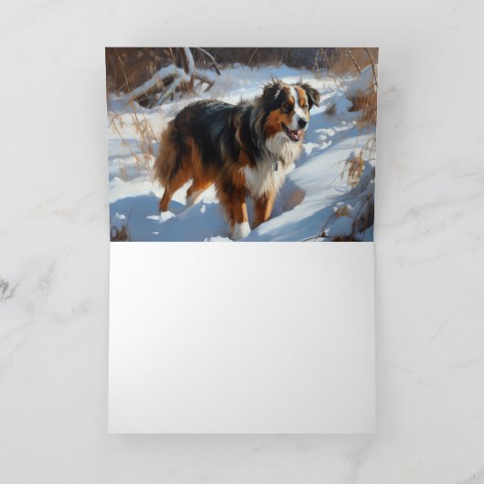 Australian Shepherd Laat Het Sneeuw Kerstmis Kaart (Binnen)