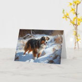 Australian Shepherd Laat Het Sneeuw Kerstmis Kaart (Gele Bloem)