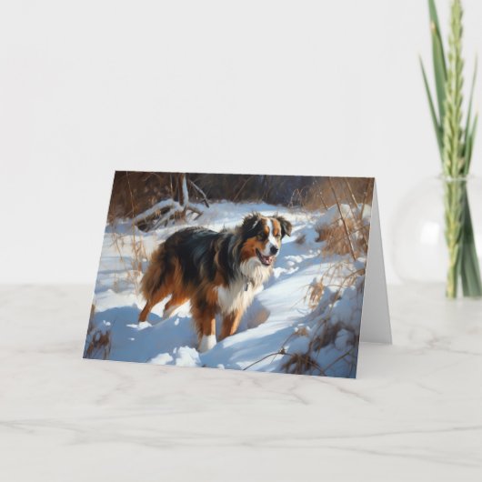 Australian Shepherd Laat Het Sneeuw Kerstmis Kaart (Voorkant)