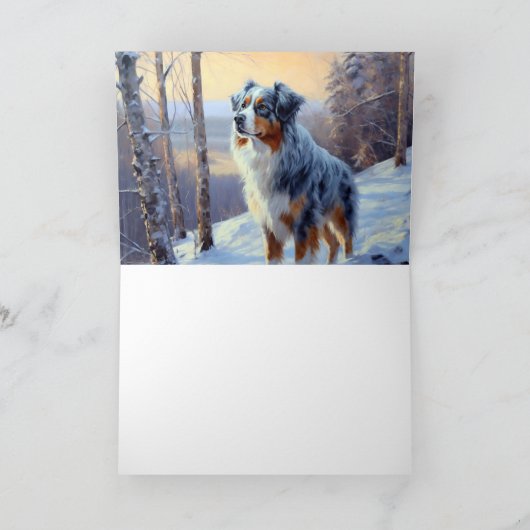 Australian Shepherd Laat Het Sneeuw Kerstmis Kaart (Binnen)