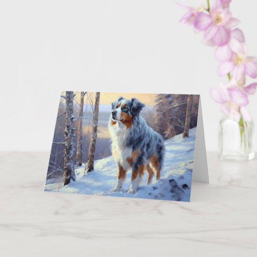 Australian Shepherd Laat Het Sneeuw Kerstmis Kaart (Orchidee)