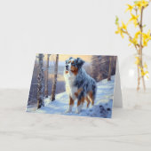 Australian Shepherd Laat Het Sneeuw Kerstmis Kaart (Gele Bloem)