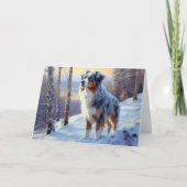 Australian Shepherd Laat Het Sneeuw Kerstmis Kaart (Voorkant)