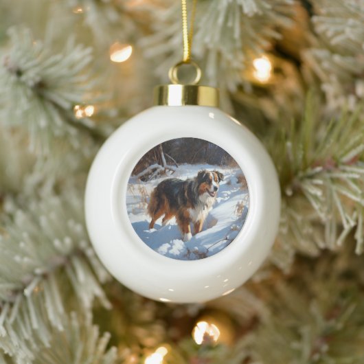 Australian Shepherd Laat Het Sneeuw Kerstmis Keramische Bal Ornament (Boom)