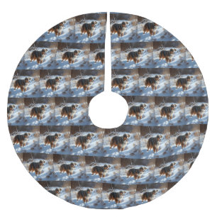 Australian Shepherd Laat Het Sneeuw Kerstmis Kerstboom Rok