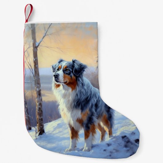 Australian Shepherd Laat Het Sneeuw Kerstmis Kleine Kerstsok (Voorkant)