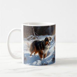Australian Shepherd Laat Het Sneeuw Kerstmis Koffiemok