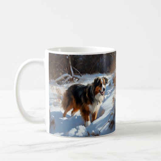Australian Shepherd Laat Het Sneeuw Kerstmis Koffiemok (Links)