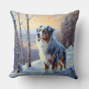 Australian Shepherd Laat Het Sneeuw Kerstmis Kussen