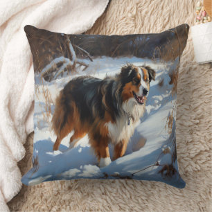 Australian Shepherd Laat Het Sneeuw Kerstmis Kussen