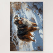 Australian Shepherd Laat Het Sneeuw Kerstmis Legpuzzel (Verticaal)