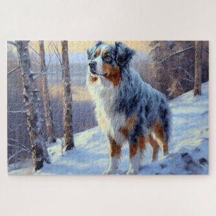 Australian Shepherd Laat Het Sneeuw Kerstmis Legpuzzel